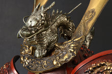 Japanese Vintage Samurai Kabuto Helmet  Dragon Crest Red Armor Display