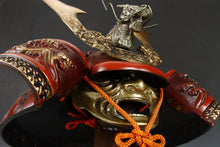 Japanese Vintage Samurai Kabuto Helmet  Dragon Crest Red Armor Display