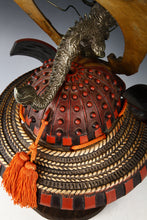Japanese Vintage Samurai Kabuto Helmet  Dragon Crest Red Armor Display