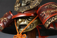 Japanese Vintage Samurai Kabuto Helmet  Dragon Crest Red Armor Display