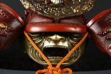 Japanese Vintage Samurai Kabuto Helmet  Dragon Crest Red Armor Display