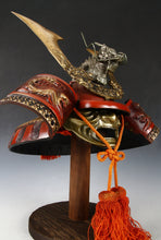 Japanese Vintage Samurai Kabuto Helmet  Dragon Crest Red Armor Display