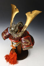 Japanese Vintage Samurai Kabuto Helmet  Dragon Crest Red Armor Display