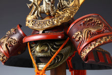 Japanese Samurai Kabuto Helmet -Greater gold dragon- red helmet with a mask