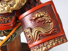 Japanese Samurai Kabuto Helmet -Greater gold dragon- red helmet with a mask