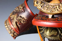 Japanese Samurai Kabuto Helmet -Greater gold dragon- red helmet with a mask