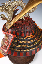 Japanese Samurai Kabuto Helmet -Greater gold dragon- red helmet with a mask