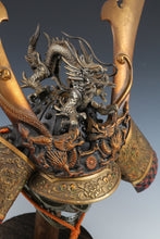 Vintage Japanese Samurai Kabuto Helmet - Dragon Crest Iron Armor with Menpo