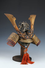 Vintage Japanese Samurai Kabuto Helmet - Dragon Crest Iron Armor with Menpo