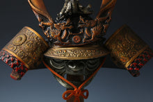 Vintage Japanese Samurai Kabuto Helmet - Dragon Crest Iron Armor with Menpo