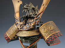 Vintage Japanese Samurai Kabuto Helmet - Dragon Crest Iron Armor with Menpo
