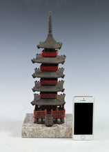 Japanese Old Vintage Iron Figure FIVE STORY PAGODA 五重塔 Tsushima with the marble base