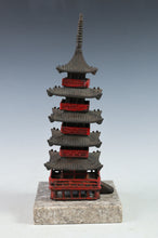 Japanese Old Vintage Iron Figure FIVE STORY PAGODA 五重塔 Tsushima with the marble base