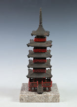 Japanese Old Vintage Iron Figure FIVE STORY PAGODA 五重塔 Tsushima with the marble base