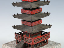 Japanese Old Vintage Iron Figure FIVE STORY PAGODA 五重塔 Tsushima with the marble base