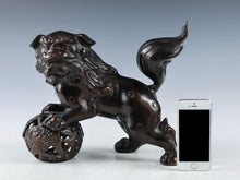 Japanese Bronze Komainu Statue - Showa Era Guardian Lion Figure