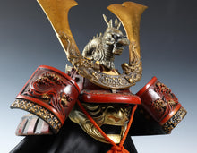 Japanese Old Vintage Samurai Kabuto Helmet -dragon red helmet with a mask- Tsushima