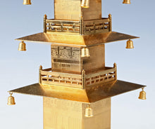 Vintage Brass Figure Five Storied Pagoda and Small Lantern Set