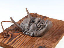 Old Vintage Bronze Noh Mask and with a Wooden Board Hannya 般若 -Jealousy Woman- Tsushima