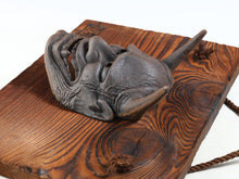 Old Vintage Bronze Noh Mask and with a Wooden Board Hannya 般若 -Jealousy Woman- Tsushima