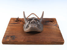 Old Vintage Bronze Noh Mask and with a Wooden Board Hannya 般若 -Jealousy Woman- Tsushima
