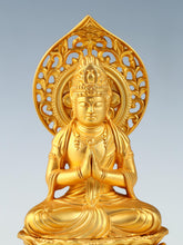 Japanese Buddhist Seishi Bosatsu Statue  Gold Iron Figure, Showa Era