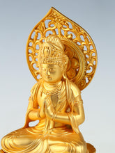 Japanese Buddhist Seishi Bosatsu Statue  Gold Iron Figure, Showa Era