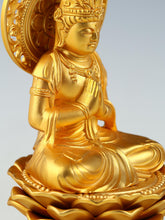 Japanese Buddhist Seishi Bosatsu Statue  Gold Iron Figure, Showa Era