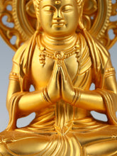 Japanese Buddhist Seishi Bosatsu Statue  Gold Iron Figure, Showa Era