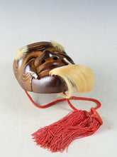 Vintage Japanese Iron Noh Mask  Okina with Wooden Box, Early Showa