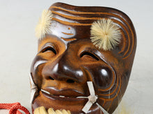 Vintage Japanese Iron Noh Mask  Okina with Wooden Box, Early Showa